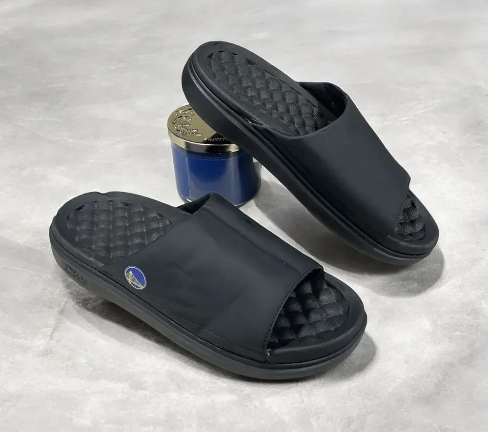 New- Islide NBA Golden State Warriors Logo Slide Sandals Black Unisex Size 12